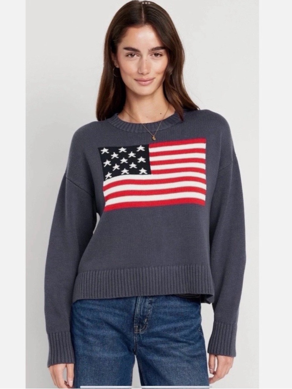 Women’s American Flag Navy Blue Crew Neck Sweater